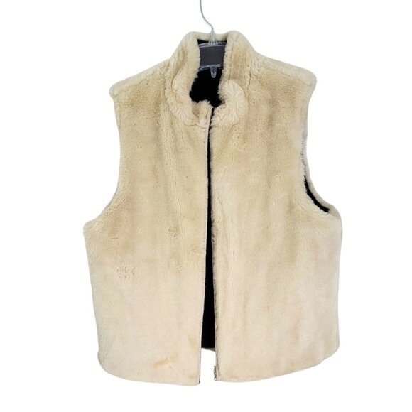 J Crew Womens Beige Black Full Zip Reversible Vest Mock Neck With Pockets Size M - Picture 2 of 14